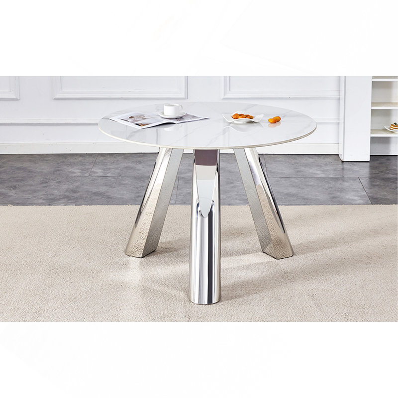Table luxueuse en pierre frittée de 42 po: plateau durable de 0,45 po + pieds en acier de 6 po, capacité de 350 lb, surface veinée blanche / grise résistante aux taches et à la chaleur - Design minimaliste moderne