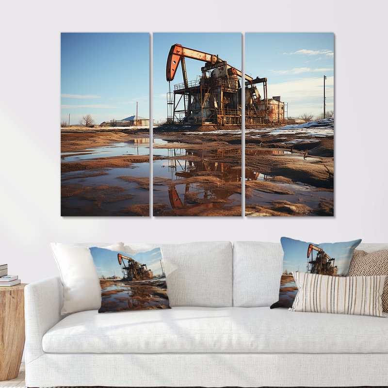 Oill Drilling Rigs Field Winter Scenery - ensemble d'art mural sur toile, H 40 po x l 60 po
