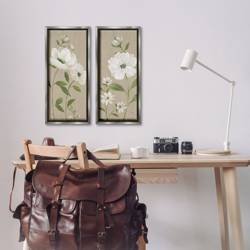  Ensemble de 2 toiles flottantes encadrées Cottage Blossoms on Beige par Nan, H 25 po x l 11 po, Cadre flottant gris lustré