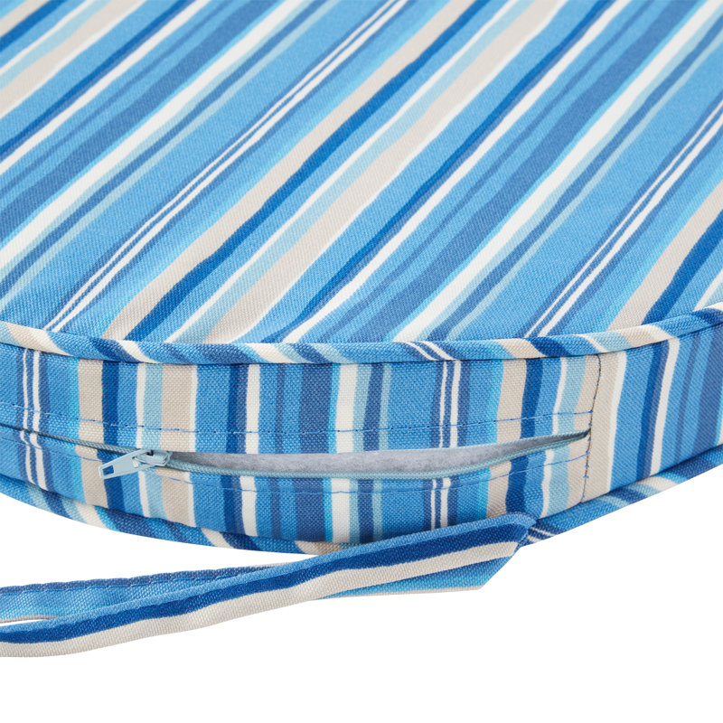 Outdoor Round Dining Chair Seat Pad, Sapphire Stripe