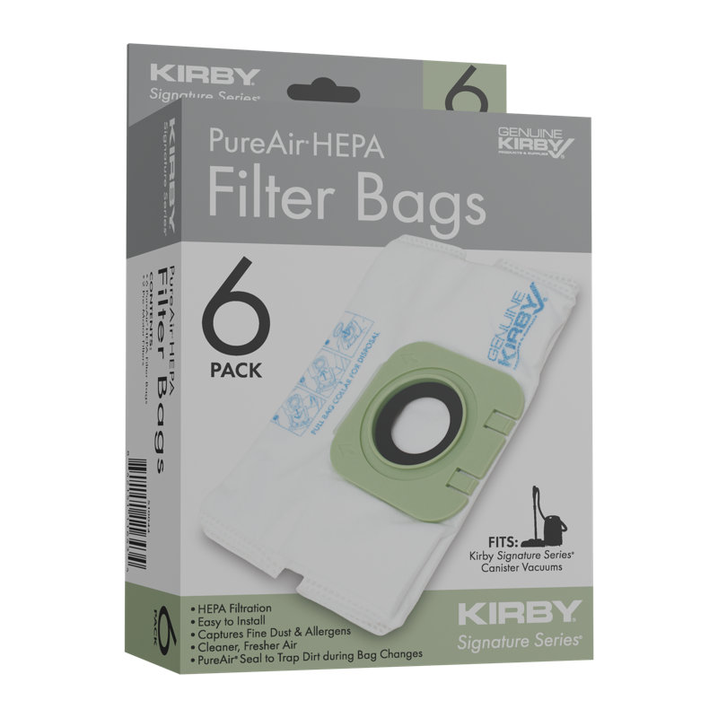 Sacs filtrants Kirby SS PureAir pour aspirateur (paquet de 6) et 2 filtres prémoteur