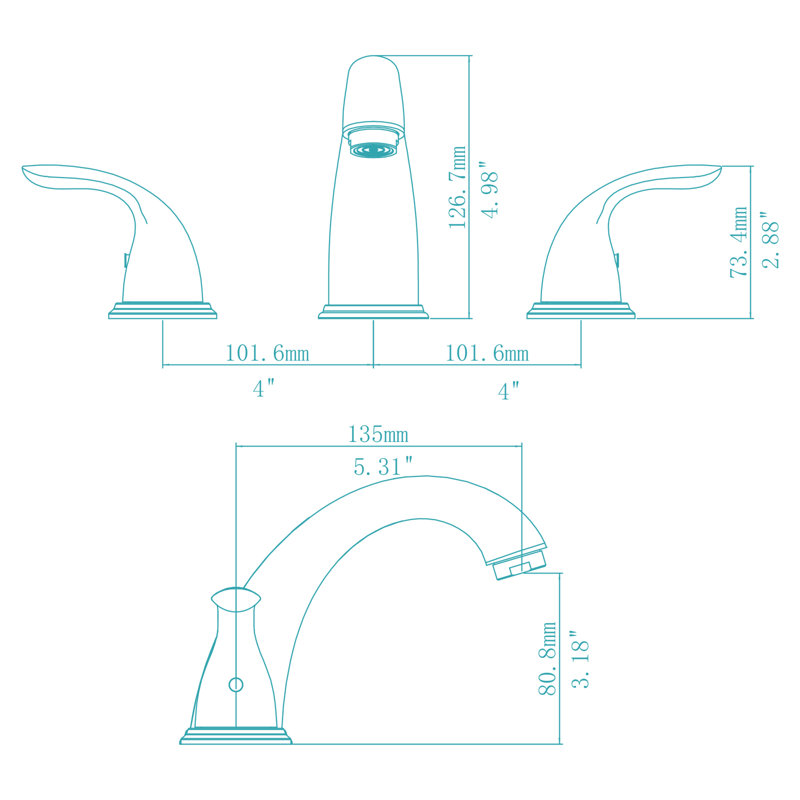 Robinet de salle de bain à large entraxe avec bonde, Or brossé