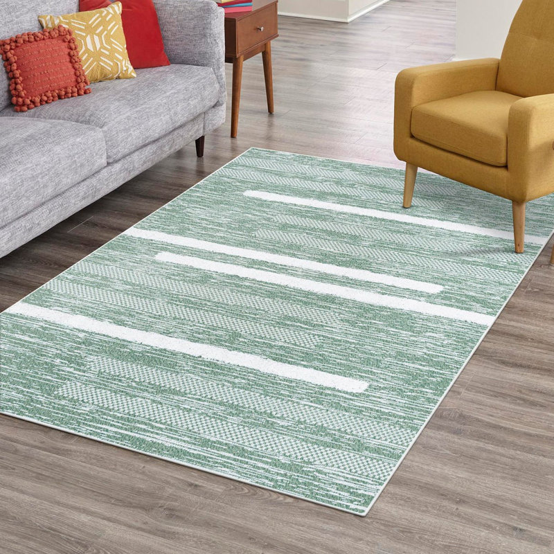 Tapis vert en coton tissé à la machine Jermeka, Rectangle 5 pi 3 po x 8 pi