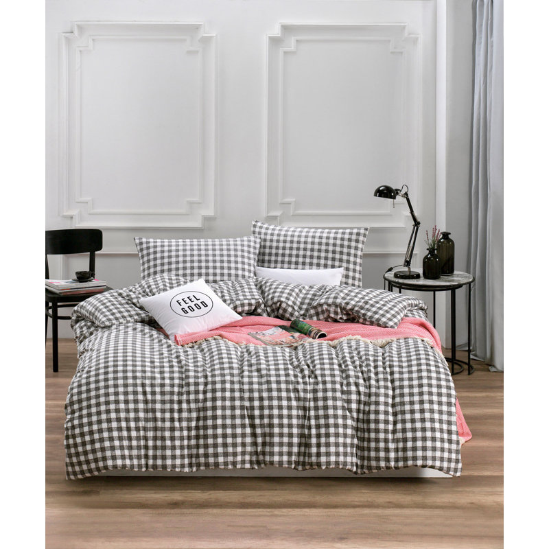 Ensemble de housse de couette en coton gris / blanc Ireal