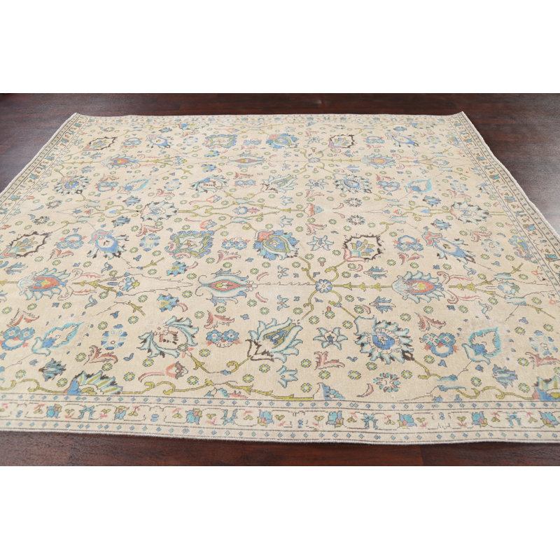 Tapis beige en laine noué à la main de conception unique des années 1970