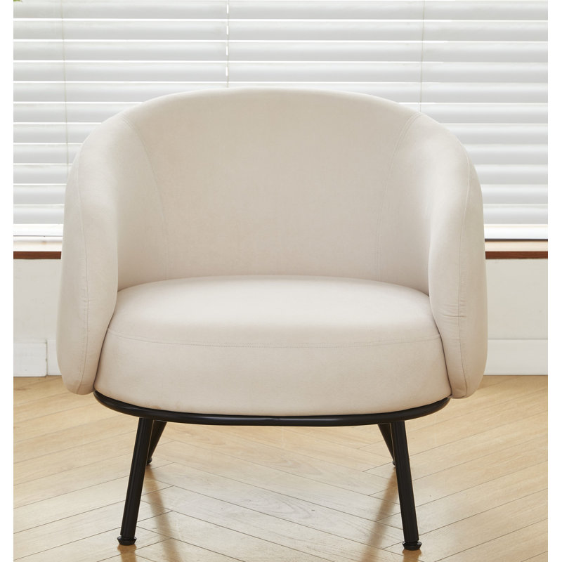 28.7'' wide velvet barrel channel armchair, Beige Velvet