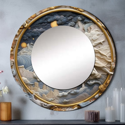 Sajaad crème astrologie nébuleuse marbre III - miroir décoratif de formes abstraites, miroir mural rond moderne, art imprimé en métal