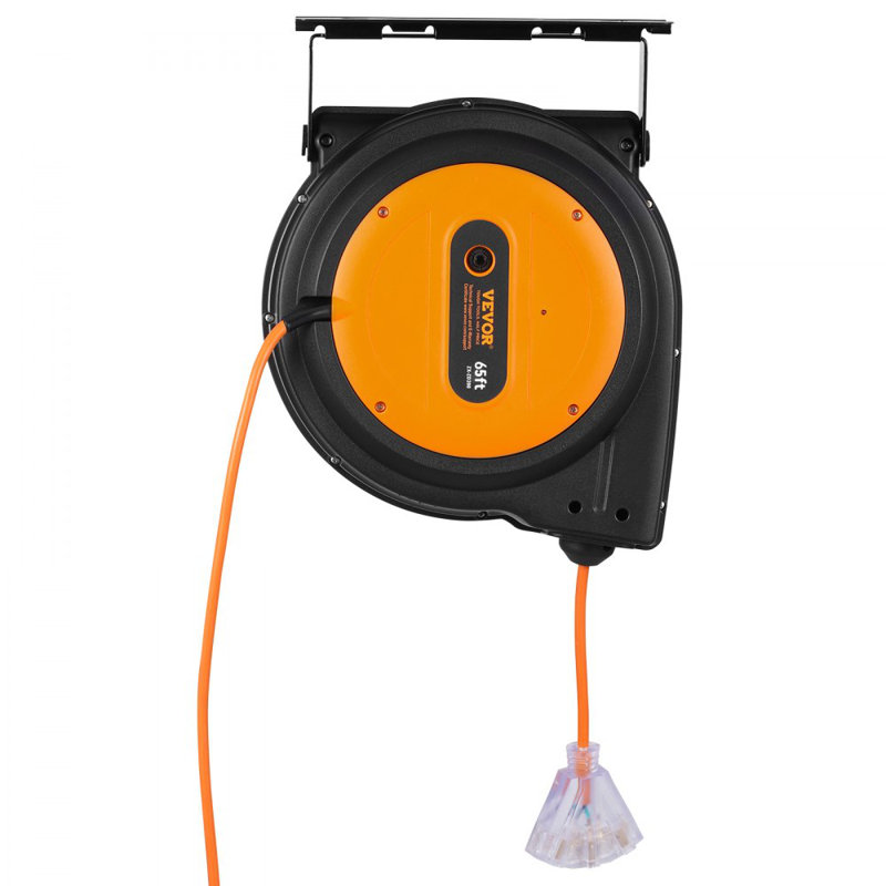 Retractable Extension Cord Reel Power Cord Reel 65FT 12AWG/3C SJTOW