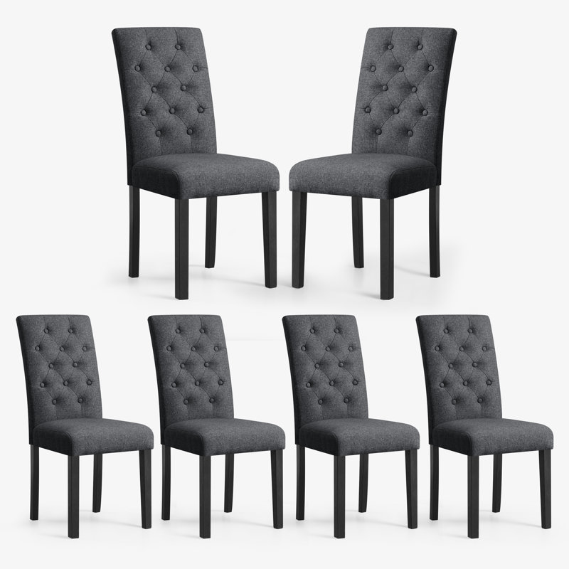 Tufted Fabric Upholstered Parsons Dining Chairs, Dark Gray