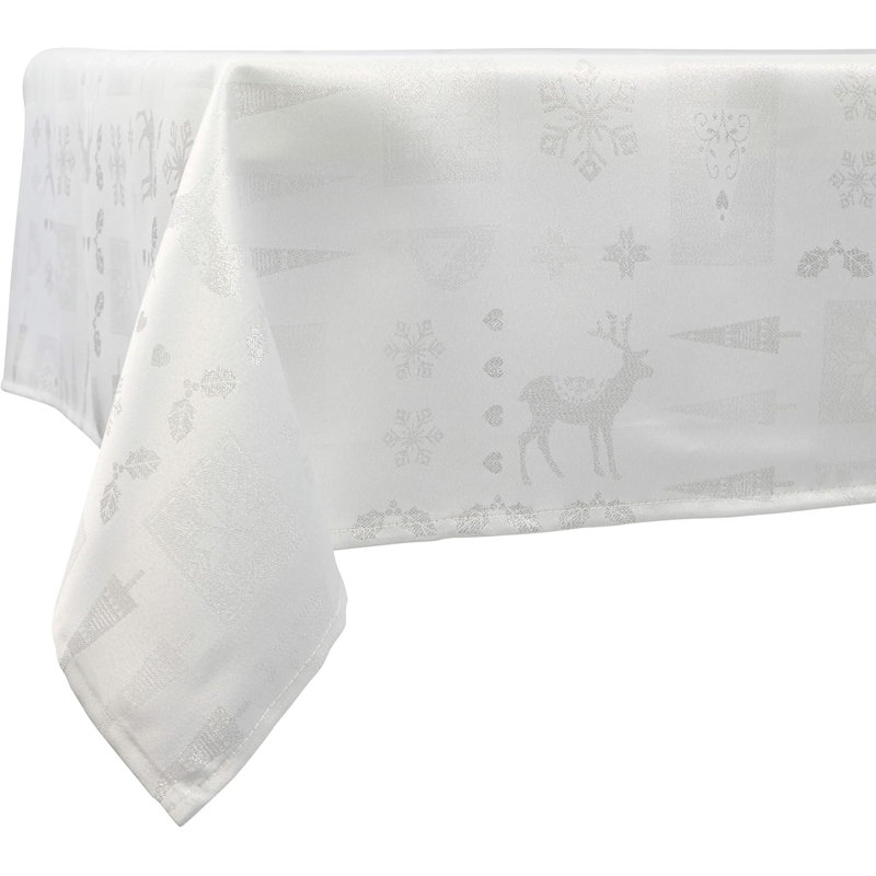 Christmas Tablecloth Christmas Theme Embossed Design, White/Metallic Silver, 52cm W x 228cm L