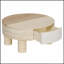 Table basse ronde avec plateau rabattable et rangement dissimulé, idéale pour un intérieur moderne et une organisation optimale de l'espace.