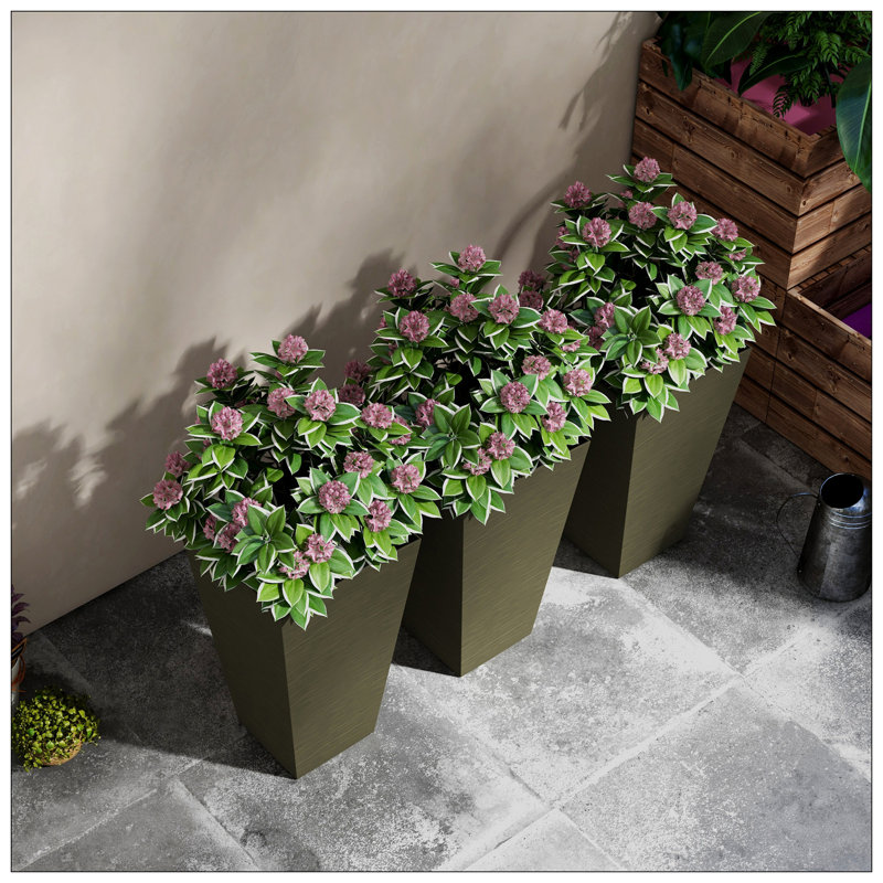 Set Of 3 Tall Planters With Drainage Hole, 28" Outdoor Flower Pots, Indoor Planters For Porch Patio And Deck, Dark Gray