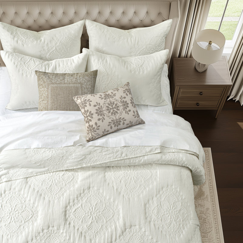 Ensemble de courtepointe crème en mousseline, Courtepointe simple et 1 taie décorative