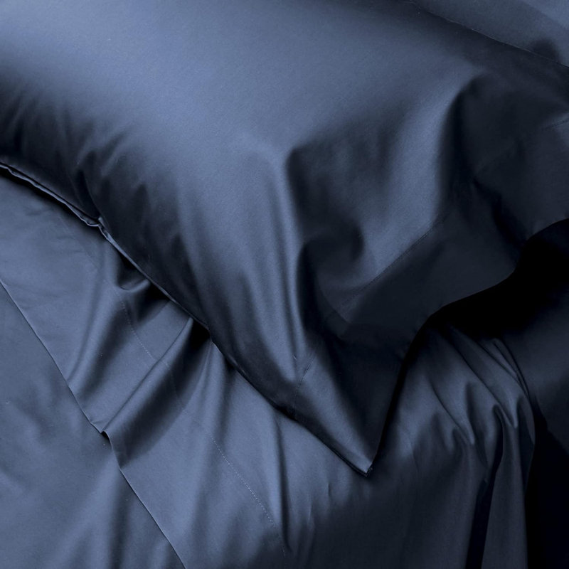 Cuddledown Heritage Sateen Sheet Set, Queen Sheet Set with 2 Pillowcases, Navy