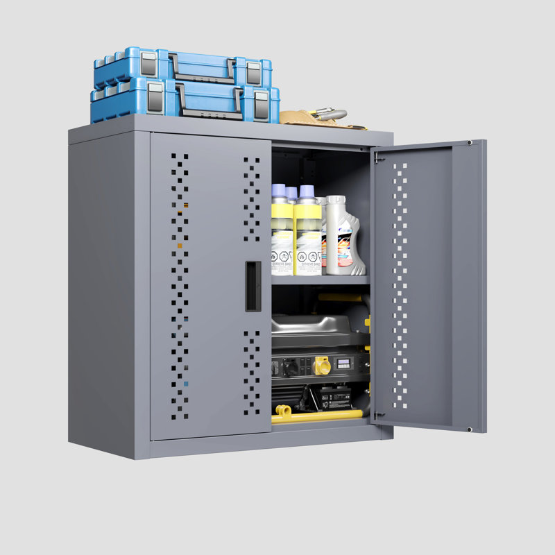Armoire de rangement murale grise en acier gris, H 13,67 po, conception flottante, pour les sous-sols, les cuisines et les entrepôts, aménagement personnalisable, étagère pivotante à charnière à ouverture douce, porte