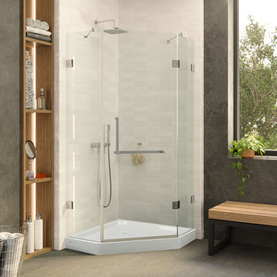 Neo Angle Shower Base with Compatible Glass Frameless Enclosure - Shower Set for Space
