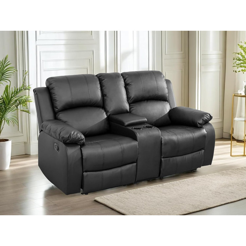 Boysen 68'' Faux Leather Pillow Top Arms Reclining Loveseat with Console, Black