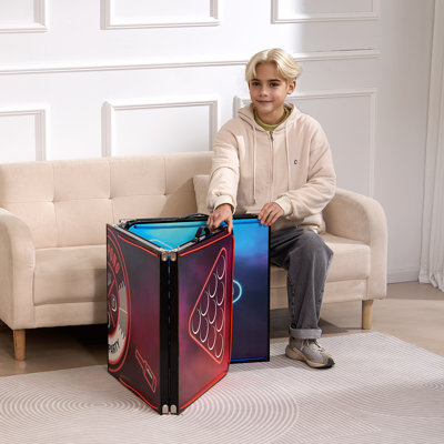 8 Foot Portable Beer Pong Table, LED Lights, Foldable Tailgate Table with Carrying Handles and 6 Pong Balls, Adjustable Height, Lightweight Table for Office, Tailgate Party, Travel & Camping