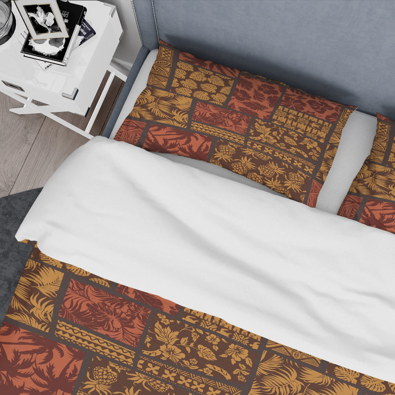 Patchwork hawaïen brun - ensemble de housse de couette abstrait - microfibre de polyester