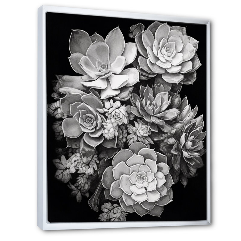 " Gray Black Succulent Resilience ", White Floater Framed, 20" H x 12" W x 1" D