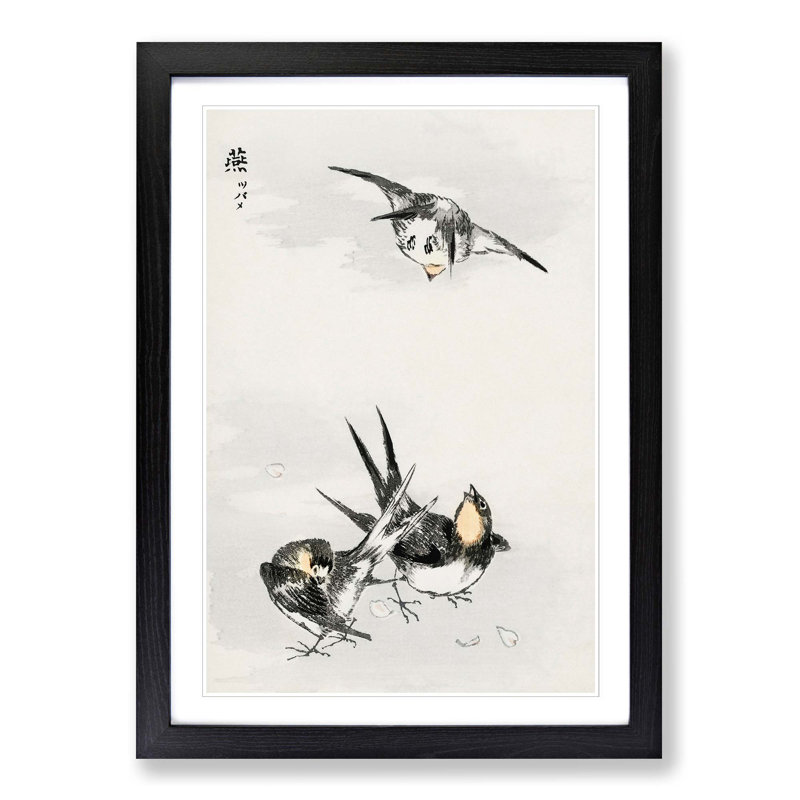 Three Swallows by Numata Kashu - Picture Frame Painting Print, 91cm H x 60cm W x 2cm D, Black