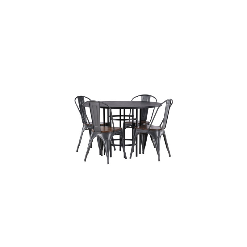Zed 4 - Person Dining Set, Walnut, Walnut, Black