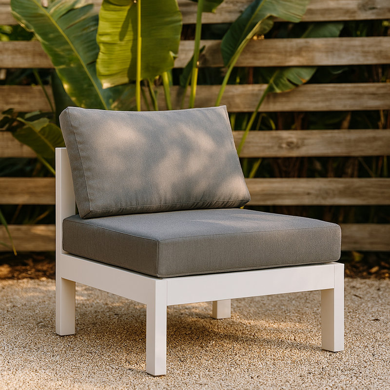 Lajoy Aluminum Outdoor Armless Lounge Chair, White, Gray