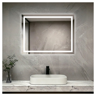 Miroir de salle de bain 40 po x 30 po à DEL avec éclairage avant et arrière, miroir de meuble-lavabo à intensité variable avec 3 températures de couleur, fonction de mémoire anti-buée, étanche IP44, montage horizontal ou vertical