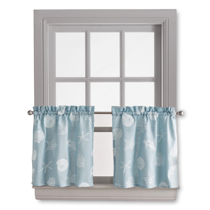 Rideau café seashells Wykoff, l 36 po x L 54 po, Bleu