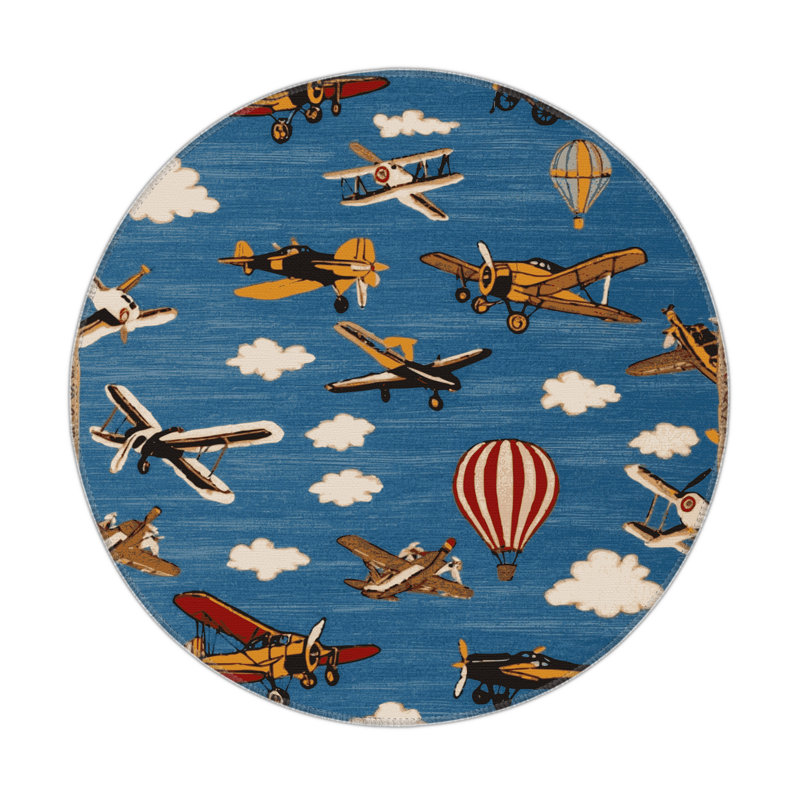 Tapis intérieur et extérieur bleu Transport, Rond 5 pi