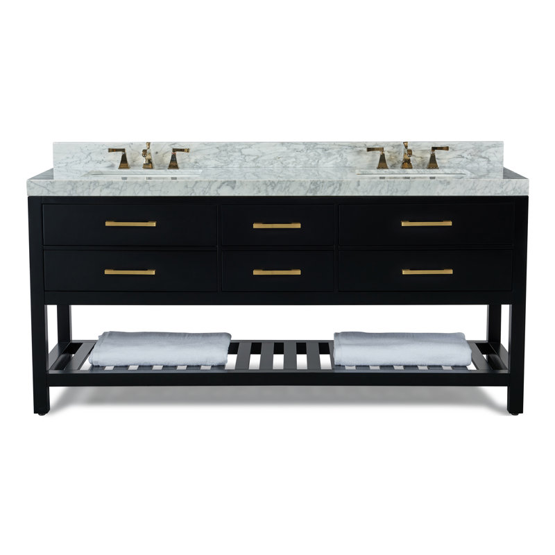 Elizabeth 72'' W Double Vanity, Black Onyx | Brushed Gold