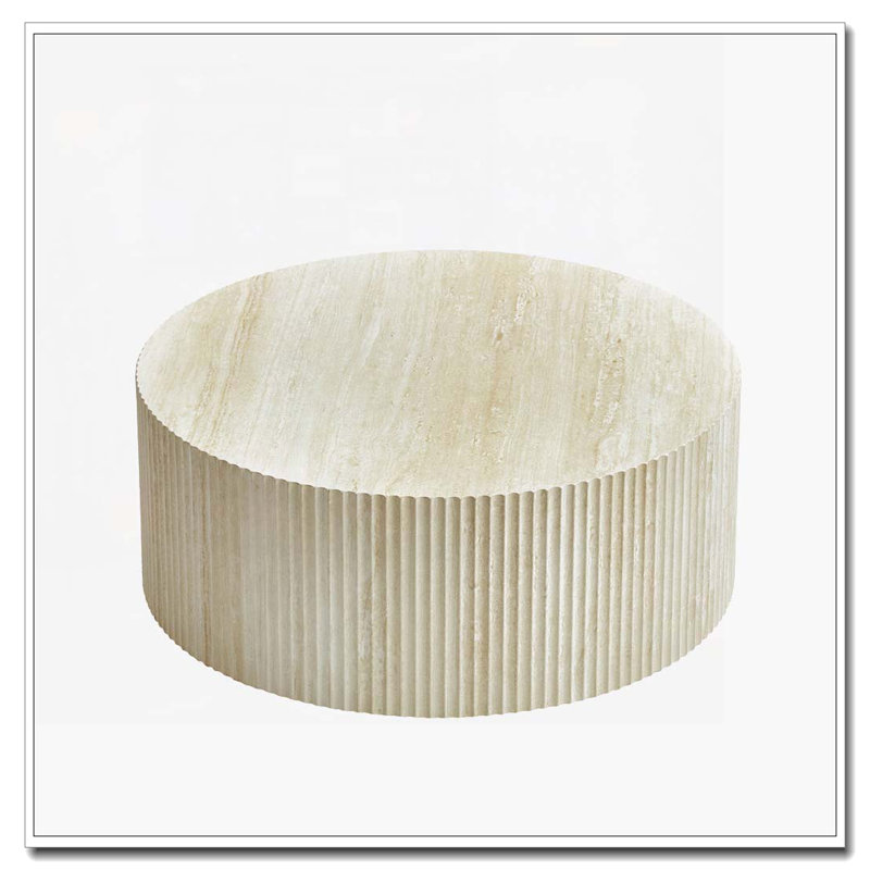 Table basse ronde avec relief fabriqué à la main, Naturel