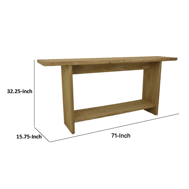 Console Table, Long Rectangular Top, 1 Shelf, 71 Inch Light Brown Wood