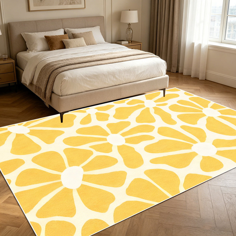 1PC sunny yellow daisy floral print area rugs, Soft and Comfortable, easy-to-maintain, machine washable Indoor floor mat, suitable for living room, bedroom, kitchen, balcony, porch, dining patio, backyard, sunroom, Home Decor, Outdoor Decor.