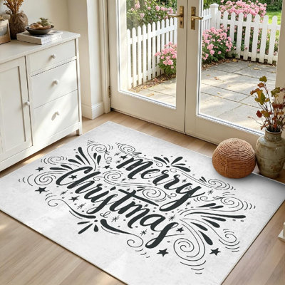 Tapis d'intérieur transparent rétro lavable à la machine Merry Christmas