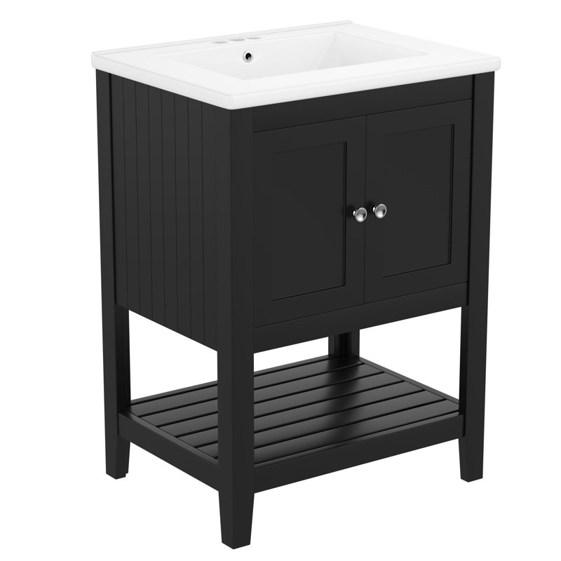 24'' Single Bathroom Vanity With Ceramic Top, Black