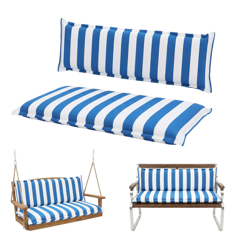  Outdoor Cushion Set with Backrest for Patio Swing and Bench, 59.1" W x 17.7" D, Blue 