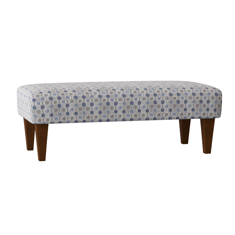 Repose-pieds rectangulaire 48,5 po Linette, Bleu fumé performance multicolore, Noyer foncé