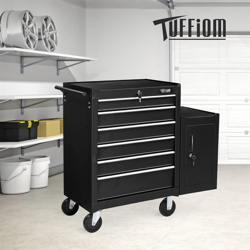 Armoire de rangement 6 tiroirs 6-en-1 à 6 tiroirs avec serrure et armoire latérale, Noir