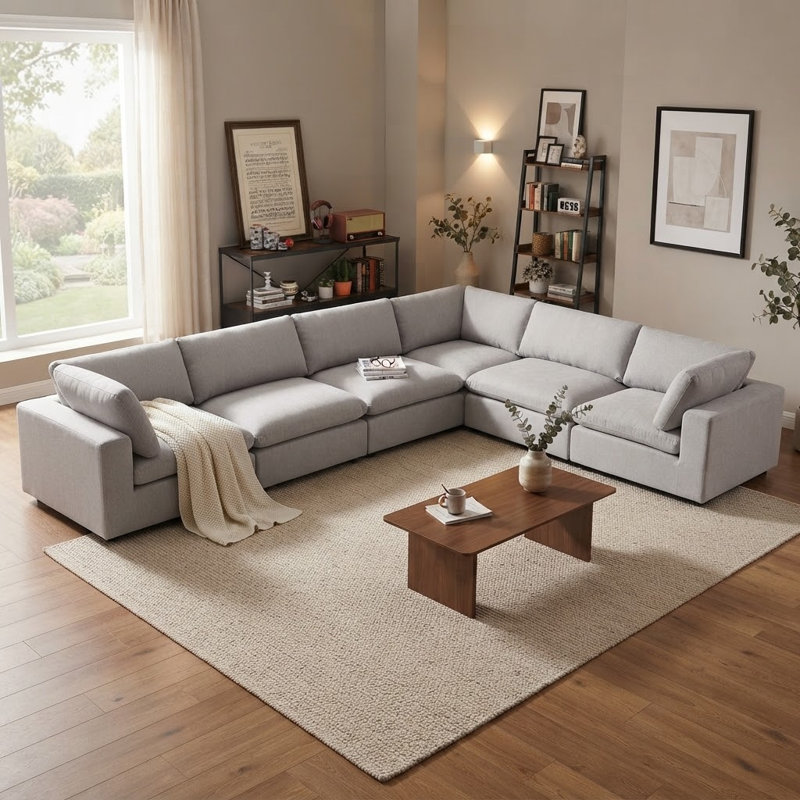 Canapé modulaire rembourré avec coussins Nuccio, Gris clair