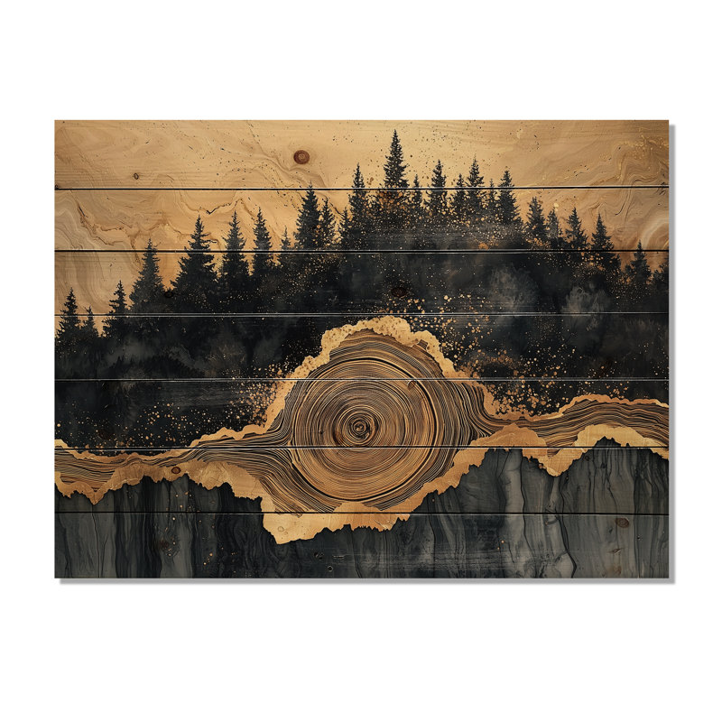Forêt de rivière en cristal d'onyx noir II - impression sur bois de forêt - sur bois de pin naturel, H 30 po x l 40 po
