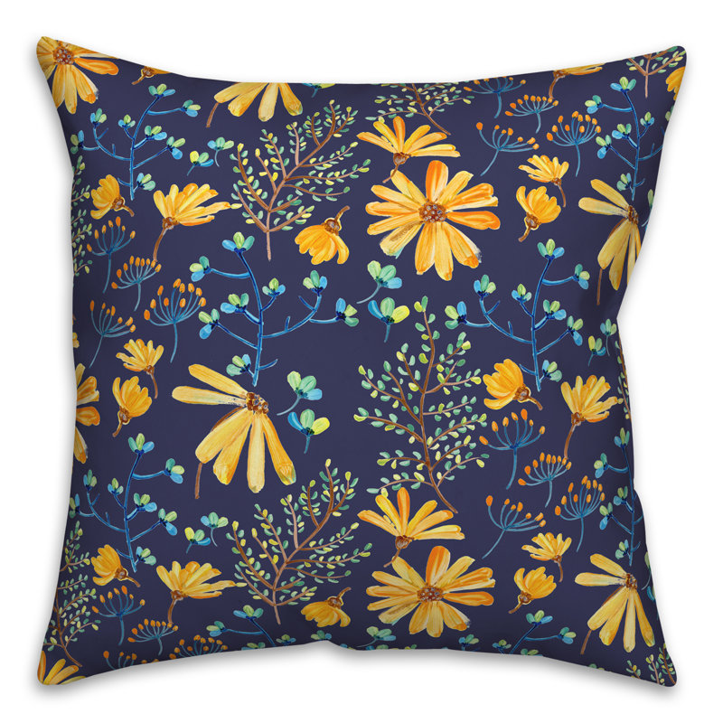  Coussin décoratif floral intérieur / extérieur en polyester, Bleu marine, H 18 po x l 18 po