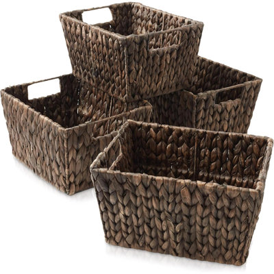 Ensemble de 4 paniers de rangement en jacinthe d'eau avec poignées - naturel, bacs de rangement rectangulaires tissés pour tablettes, couvertures et rangement