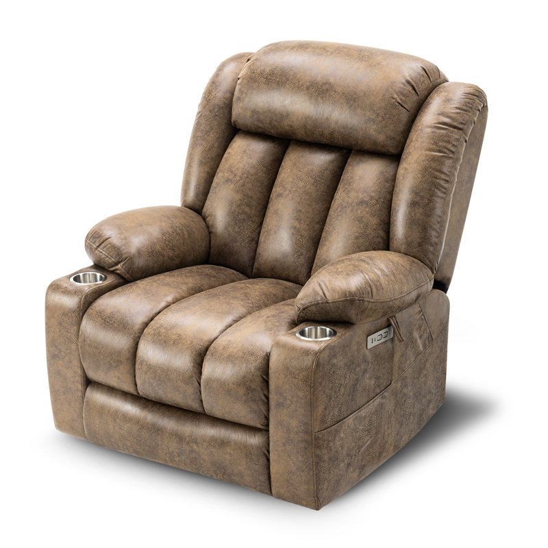 Zisel 37.6" W Brown Leather Power Lift Recliner with Massage and Heat, Oversized Power Recliner Chair, Brown