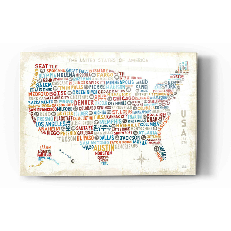 «US City Map» par Michael Mullan, acrylique, H 12 po x l 16 po x P 0,12 po