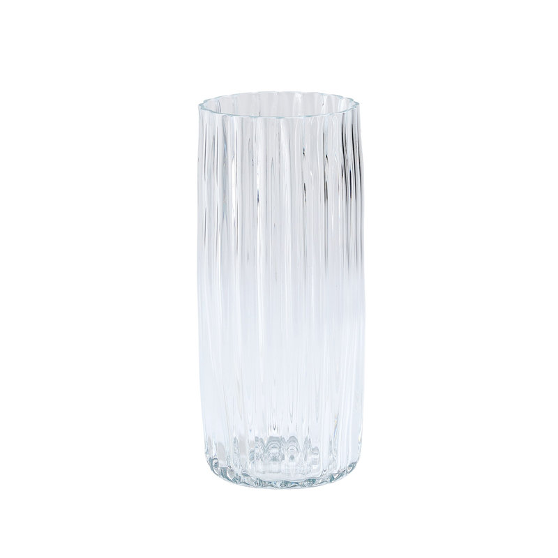 Vase en verre plissé transparent