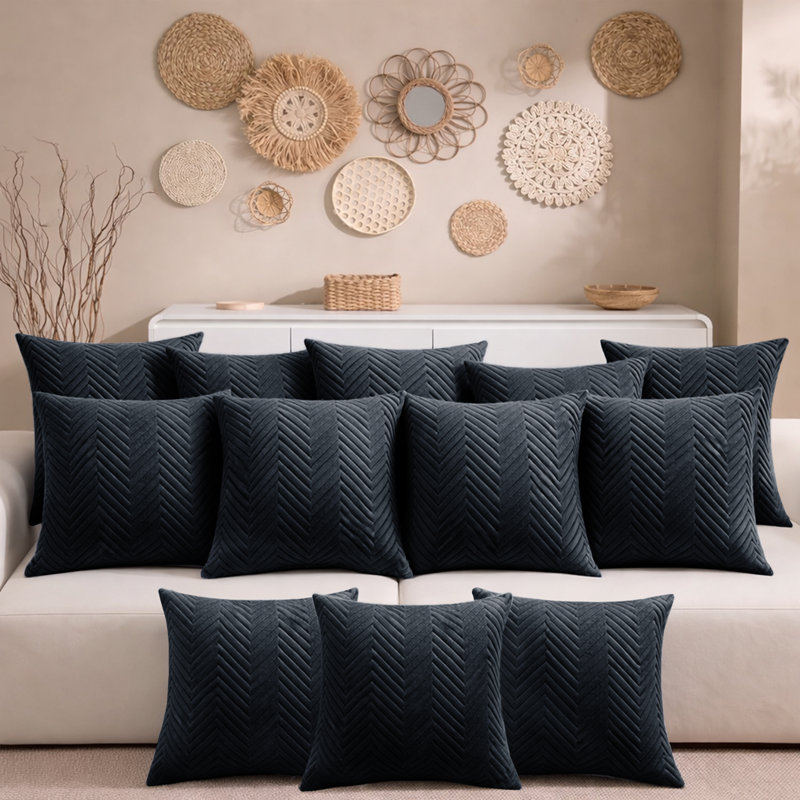 Aspire Homeware Embossed Square Velvet Cushion Cover, Black, Pack of 12