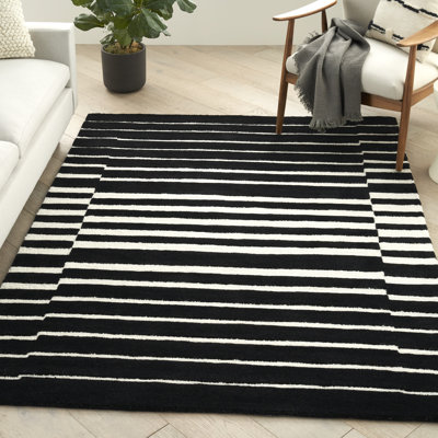 Tapis noir fait à la main de style Mid-Century
