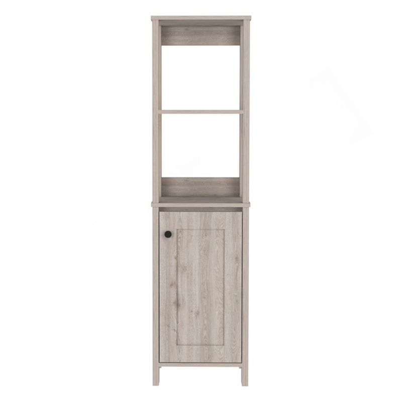Linen Cabinet, Two Interior  Shelves, Two Open Shelves, Single Door, Gray