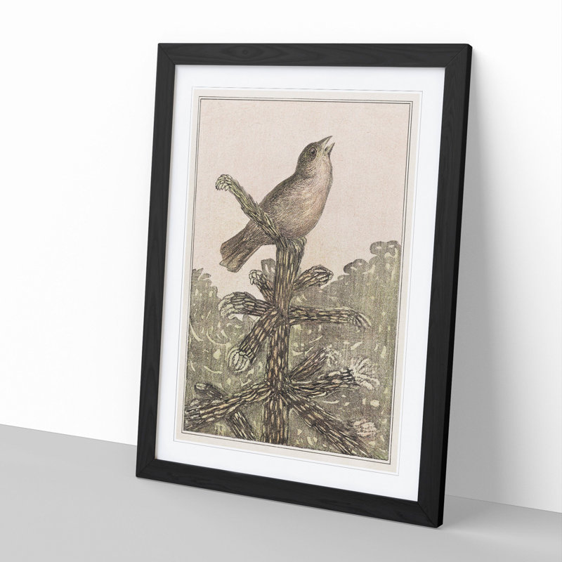Singing Bird on Pine Tree by Theo Van Hoytema - Framed Print, 36cm H x 27cm W x 2cm D, Black Framed